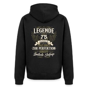 75. Geburtstag Legende Geburtstagsspruch 75 Jahre - Unisex Premium Bio Zip Hoodie - Schwarz - Hinten - Nico (187cm)