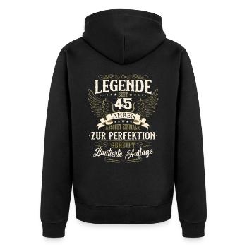 45 Geburtstag Legende Geburtstagsspruch 45 Jahre - Unisex Premium Bio Zip Hoodie - Schwarz - Hinten - Nico (187cm)