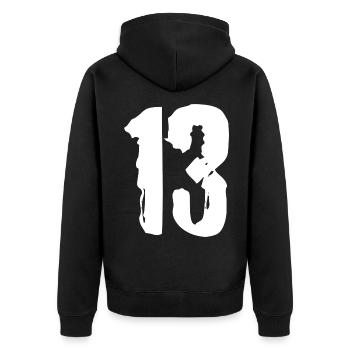13 Zahl Trikot - Unisex Premium Bio Zip Hoodie - Schwarz - Hinten - Nico (187cm)