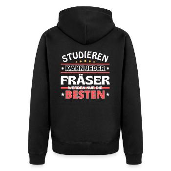 Nur die Besten werden Fräser - Unisex Premium Bio Zip Hoodie - Schwarz - Hinten - Nico (187cm)