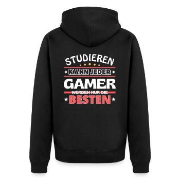 Nur die Besten werden Gamer - Unisex Premium Bio Zip Hoodie - Schwarz - Hinten - Nico (187cm)