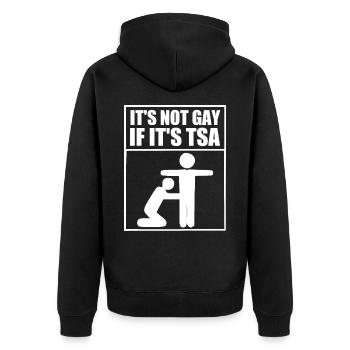 it's not gay if it's tsa - Unisex Premium Bio Zip Hoodie - Schwarz - Hinten - Nico (187cm)