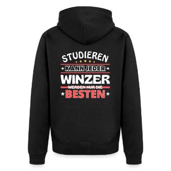 Nur die Besten werden Winzer - Unisex Premium Bio Zip Hoodie - Schwarz - Hinten - Nico (187cm)