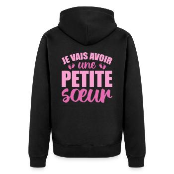 Ich werde eine kleine Schwester haben - Unisex Premium Bio Zip Hoodie - Schwarz - Hinten - Nico (187cm)