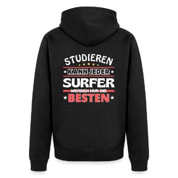Nur die Besten werden Surfer - Unisex Premium Bio Zip Hoodie - Schwarz - Hinten - Nico (187cm)