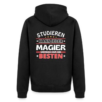Nur die Besten werden Magier - Unisex Premium Bio Zip Hoodie - Schwarz - Hinten - Nico (187cm)