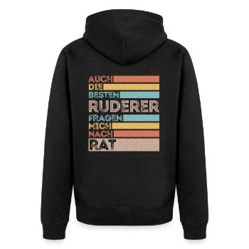 Auch die Besten Ruderer fragen mich nach Rat - Unisex Premium Bio Zip Hoodie - Schwarz - Hinten - Nico (187cm)