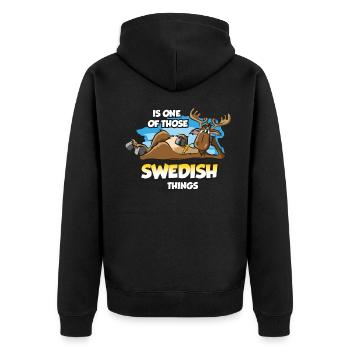 L’orignal frissonne en Suède Scandinavie - Veste à capuche bio Premium Unisexe - noir - Dos - Nico (187cm)