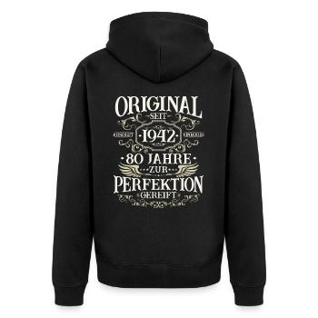 80 Jahre Geburtstag 1942 Jahrgang Geschenk - Unisex Premium Bio Zip Hoodie - Schwarz - Hinten - Nico (187cm)