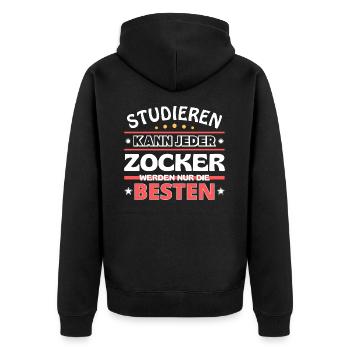 Nur die Besten werden Zocker - Unisex Premium Bio Zip Hoodie - Schwarz - Hinten - Nico (187cm)
