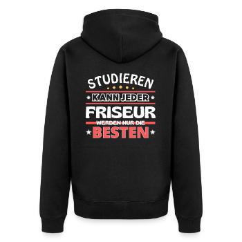 Nur die Besten werden Friseur - Unisex Premium Bio Zip Hoodie - Schwarz - Hinten - Nico (187cm)