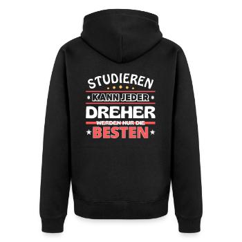 Nur die Besten werden Dreher - Unisex Premium Bio Zip Hoodie - Schwarz - Hinten - Nico (187cm)