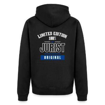 Limited Edition 100% - Jurist - Original - Unisex Premium Bio Zip Hoodie - Schwarz - Hinten - Nico (187cm)
