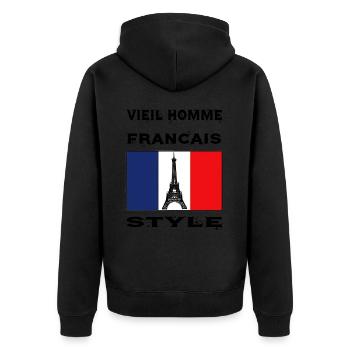 Alter Mann, Franzose, Vieil Homme Français Style - Unisex Premium Bio Zip Hoodie - Schwarz - Hinten - Nico (187cm)