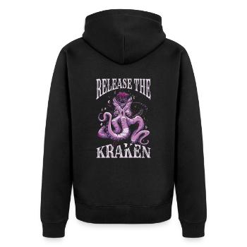 Octopus Kraken Cuttlefish Tier - Unisex Premium Bio Zip Hoodie - Schwarz - Hinten - Nico (187cm)