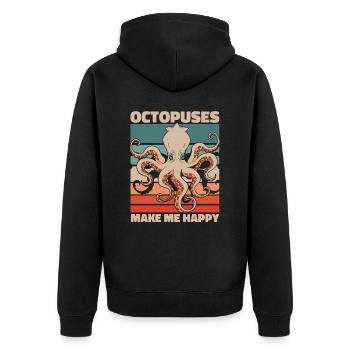 Octopus Kraken Cuttlefish Tier - Unisex Premium Bio Zip Hoodie - Schwarz - Hinten - Nico (187cm)