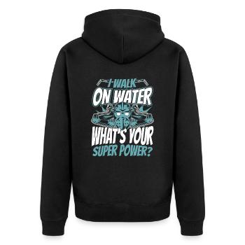Eishockey Hockey Sport - Unisex Premium Bio Zip Hoodie - Schwarz - Hinten - Nico (187cm)