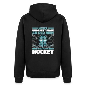 Eishockey Hockey Sport - Unisex Premium Bio Zip Hoodie - Schwarz - Hinten - Nico (187cm)