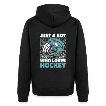 Eishockey Hockey Sport - Unisex Premium Bio Zip Hoodie - Schwarz - Hinten - Nico (187cm)