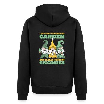 Garden Gnome Gardener Figurine - Unisex Premium Organic Zip Hoodie - black - Back - Nico (187cm)