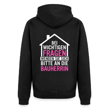 Bauherr Hausbauer Häuslebauer - Unisex Premium Bio Zip Hoodie - Schwarz - Hinten - Nico (187cm)