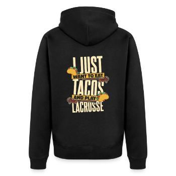 Lacrosse Sport Lacrosse Spieler - Unisex Premium Bio Zip Hoodie - Schwarz - Hinten - Nico (187cm)