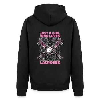 Lacrosse Sport Lacrosse Spieler - Unisex Premium Bio Zip Hoodie - Schwarz - Hinten - Nico (187cm)