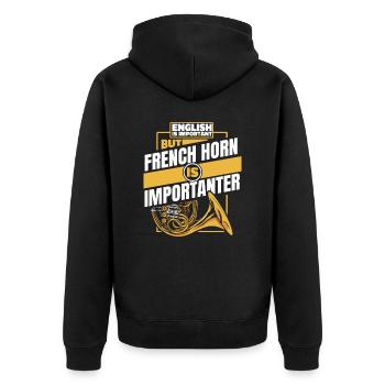 French Horn Instrument - Unisex Premium Bio Zip Hoodie - Schwarz - Hinten - Nico (187cm)