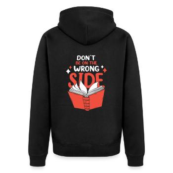 Bücher Buch lesen Bücherei Bibliothek Bücherwurm - Unisex Premium Bio Zip Hoodie - Schwarz - Hinten - Nico (187cm)