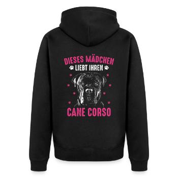 Cane Corso Italiano Hund - Unisex Premium Bio Zip Hoodie - Schwarz - Hinten - Nico (187cm)
