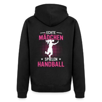 Handballer Handball Sport Handballspieler - Unisex Premium Bio Zip Hoodie - Schwarz - Hinten - Nico (187cm)