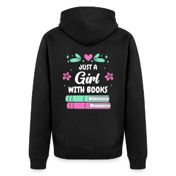 Bücher Buch lesen Bücherei Bibliothek Bücherwurm - Unisex Premium Bio Zip Hoodie - Schwarz - Hinten - Nico (187cm)
