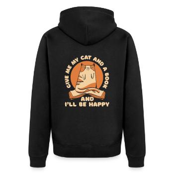Bücher Buch lesen Bücherei Bibliothek Bücherwurm - Unisex Premium Bio Zip Hoodie - Schwarz - Hinten - Nico (187cm)