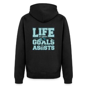 Eishockey Hockey Sport - Unisex Premium Bio Zip Hoodie - Schwarz - Hinten - Nico (187cm)