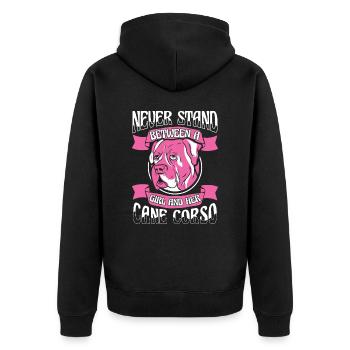 Cane Corso Hund - Unisex Premium Bio Zip Hoodie - Schwarz - Hinten - Nico (187cm)