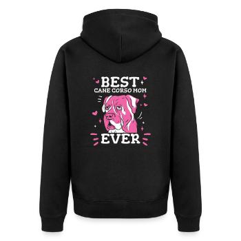 Cane Corso Hund - Unisex Premium Bio Zip Hoodie - Schwarz - Hinten - Nico (187cm)