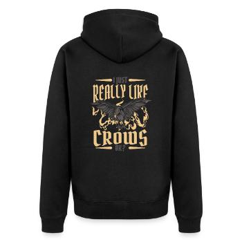 Rabe Raben Krähe Krähen Vogel Tier - Unisex Premium Bio Zip Hoodie - Schwarz - Hinten - Nico (187cm)