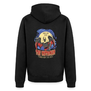 Mothman Monster Mottenmann - Unisex Premium Bio Zip Hoodie - Schwarz - Hinten - Nico (187cm)