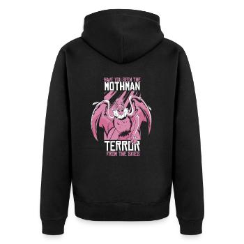Mothman Monster Mottenmann - Unisex Premium Bio Zip Hoodie - Schwarz - Hinten - Nico (187cm)