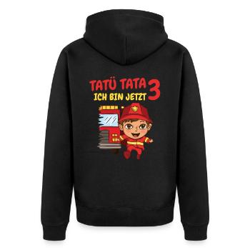 Geburtstagsgeschenk 3 Jahre Geburtstagskind - Unisex Premium Bio Zip Hoodie - Schwarz - Hinten - Nico (187cm)