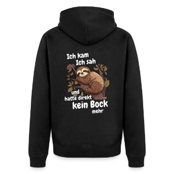 Faultier Faultiere Tier Schlafen Faul - Unisex Premium Bio Zip Hoodie - Schwarz - Hinten - Nico (187cm)