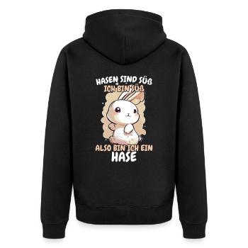 Hase Hasen Kaninchen Haustier - Unisex Premium Bio Zip Hoodie - Schwarz - Hinten - Nico (187cm)