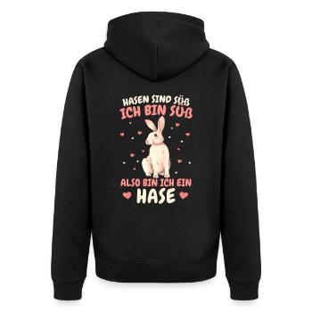 Hase Hasen Kaninchen Haustier - Unisex Premium Bio Zip Hoodie - Schwarz - Hinten - Nico (187cm)