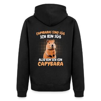 Capybara Wasserschwein Capybaras - Unisex Premium Bio Zip Hoodie - Schwarz - Hinten - Nico (187cm)