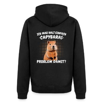 Capybara Wasserschwein Capybaras - Unisex Premium Bio Zip Hoodie - Schwarz - Hinten - Nico (187cm)