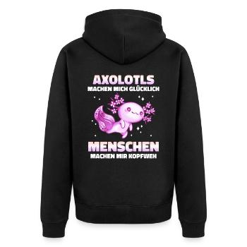 Axolotl Schwanzlurch Axolotls - Unisex Premium Bio Zip Hoodie - Schwarz - Hinten - Nico (187cm)