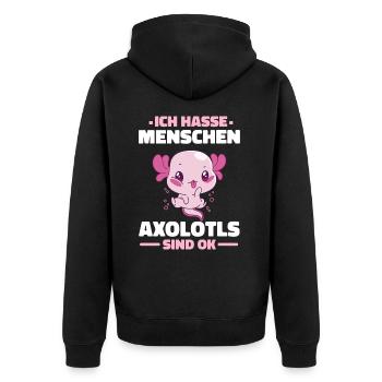 Axolotl Schwanzlurch Axolotls - Unisex Premium Bio Zip Hoodie - Schwarz - Hinten - Nico (187cm)