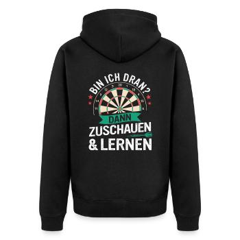Dart Darts Dartspieler Dartsport - Unisex Premium Bio Zip Hoodie - Schwarz - Hinten - Nico (187cm)