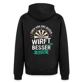 Dart Darts Dartspieler Dartsport - Unisex Premium Bio Zip Hoodie - Schwarz - Hinten - Nico (187cm)