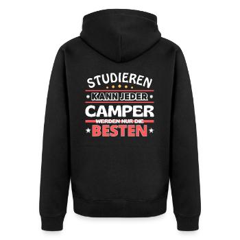 Nur die Besten werden Camper - Unisex Premium Bio Zip Hoodie - Schwarz - Hinten - Nico (187cm)